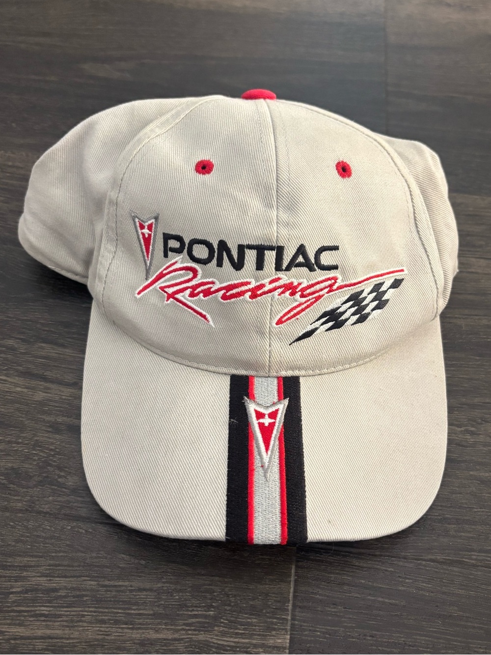 Vintage Pontiac Racing Hat Cap Snapback White Checkered NASCAR Racing Cars